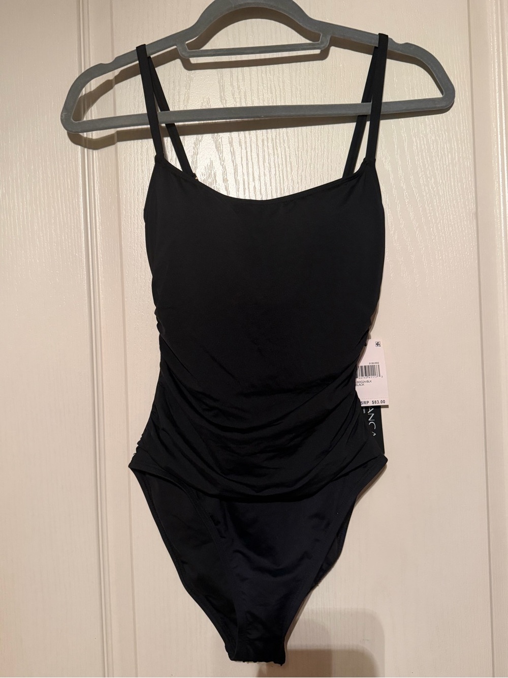 La Blanca Black Ruched Slim-Strap One-Piece Swimsuit